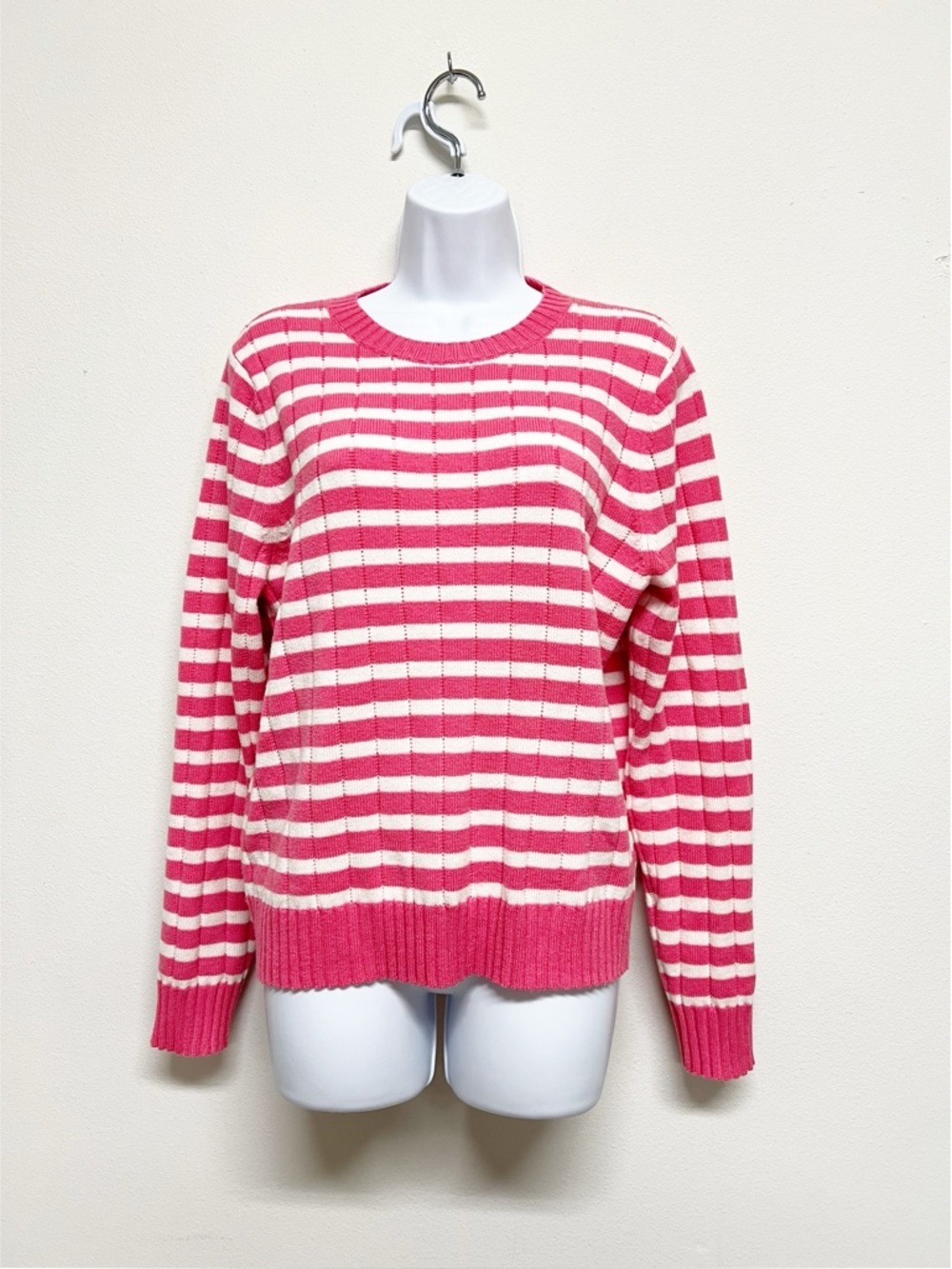Carlson Womens Pink Caliente Striped Knit Crew Neck Long Sleeve Sweater Size M